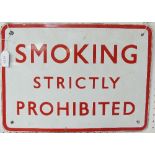 Railwayana; A British Railways (Southern Region) Red & White Smoking Prohibited metal Sign.