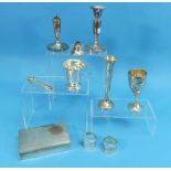 A quantity of damaged Silver Items, including two napkin rings, christening mug, cigarette box,