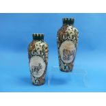 A pair of Doulton Lambeth stoneware Vases, by Hannah Barlow, of baluster form with crenellated rims,