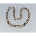 A 9ct rose gold Necklace, formed from part of a watch chain, with alternate plain circular and