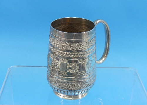 A Victorian silver Christening Mug, by Charles Stuart Harris, hallmarked London, 1888, of oval form,