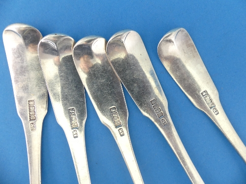 A set of five George III silver Table Spoons, by Samuel Neville, hallmarked Dublin, 1811, fiddle - Image 2 of 2