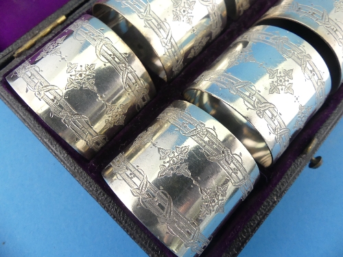 A cased set of six Victorian silver Napkin Rings, by Walter & John Barnard, hallmarked London, 1879, - Image 2 of 4