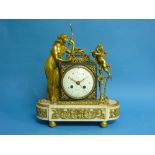 A French Empire ormolu and marble Mantel Clock with calendar, the enamel dial signed "Kinable"