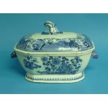 A late 18th century Chinese blue and white tureen and cover , painted with watery landscapes, 9in (