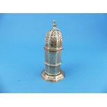 An octagonal Edwardian silver Sugar Caster, by George Nathan & Ridley Hayes, hallmarked Chester,