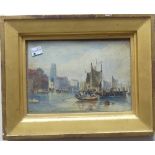 19th century English School, Boats and buildings on the Thames in London, a pair, watercolours,