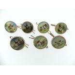 Hunting Interest; A set of seven Waistcoat Buttons, all with various hunting scenes, mounted in gilt