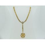 A Necklace with Pendant Drop, formed of an attractive 18ct yellow gold chain, of three barrel