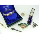 A small quantity of Jewellery, including a 15ct bar brooch set facetted pale blue stone, together