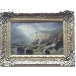 19thC School, Ships off Chalk Cliffs in a Stormy Sea, oil, framed, 8½in x 13½in (21.5cm x 34cm)