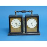 A 19th century French Carriage Clock Barometer Combination, ebonised wood case, the instruments with