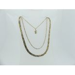 A 9ct two-colour gold flattened link woven Necklace, together with a 9ct gold trace chain, and a