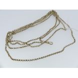 A long 9ct gold circular facetted link Chain, with 9ct gold suspension clip, 62in (158cm) long,