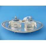 A George V silver Inkstand, probably Barker Brothers, makers mark rubbed, hallmarked Chester,