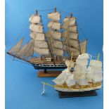 2 Scale Model Schooners in full sail, three masted fully rigged topsail sailing Ships/Schooners in