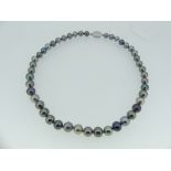 An elegant Tahitian cultured pearl Necklace, the 45 circular pearls slightly graduated ranging
