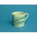 A Victorian child's Mug, printed in blue with cats in a classroom, inscribed "Can't spell CAT?