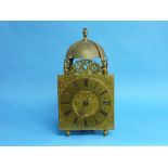 A Georgian brass Lantern Clock, signed Geo. Clarke, WhiteChapple, the 7¼in square dial with Roman