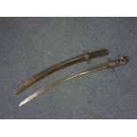 An antique Turkish Ottoman style Sword, the horn grip mounted in metal with four-point stars and