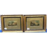 19th century English School, a pair of miniatures, river landscapes with figures and trees, oil on
