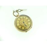 An ornate 14ct gold lady's Pocket Watch, key wound, marked "14K", the foliate engraved gilt dial