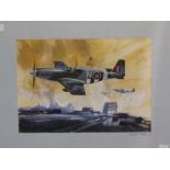 Revell Model Plane Kit Box Original Artwork; circa 1970's, Mustang II, watercolour, signed