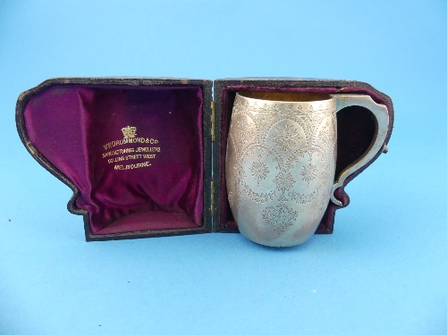 A cased Victorian silver Christening Mug, by Walter & John Barnard, hallmarked London, 1885, of