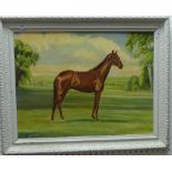 S.K.M. (20th century), "Kil Finney Queen" - Portrait of racehorse in landscape, oil on board, signed