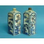 A pair of 18th century Chinese imari export porcelain square flasks or Tea Bottles, each decorated