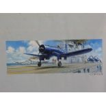 Revell Model Plane Kit Box Original Artwork; circa 1970's, Corsair, watercolour, signed Young, 4in x