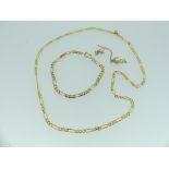 A 9ct yellow gold flattened link Necklace, clasp damaged, together with a 9ct rose gold trace chain,