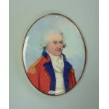 Attributed to Frederick Buck (Irish, 1771-1840), oval portrait miniature of an officer in red