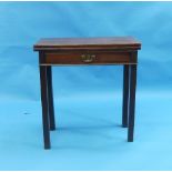 A George III mahogany fold-over Tea Table, the rectangular top above a single frieze drawer, on
