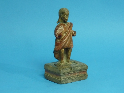 An antique Continental wooden carving or Jesus Christ, the naively-worked standing robed figure - Image 2 of 3