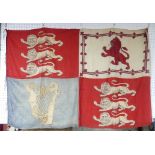 A vintage printed cotton four-panel Flag, depicting the three lions of England, the lion of Scotland