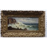 G Mulllins? 19thC School, Boats offshore in a Stormy Sea, oil on board, framed, 6½in x 15in (16.