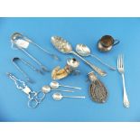 A mixed collection of Silver Items, including a pair of early Victorian Scottish sugar tongs, by