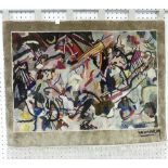 After Wassily Kandinsky, a Turkish silk Rug/Wall Hanging, a 'framed' Wassily Kandinsky picture