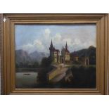 19thC Continental School, a pair of lake and mountain scenes, possibly Austrian, oil on canvas, 21½