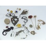 A collection of Jewellery, including a red hardstone carved cameo stickpin, probably converted