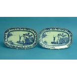 A pair of Chinese porcelain blue and white serving plates, of shaped rectangular form, each