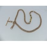A 9ct rose gold Watch Chain, each link separately marked, with two suspension clips and T-Bar, all