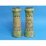 Hannah Barlow for Doulton Lambeth, a pair of stoneware cylindrical vases of waisted form, each