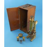 A late 19th century lacquered brass monocular Microscope, R & J. BECK. LTD, LONDON, serial No.