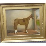 William Albert Clark (British, 20th century), Portrait of racehorse in stable, oil on canvas, signed