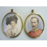 Attributed to Agnes Gladys Holman (British, 1886-1966), pair of oval portrait miniatures of an