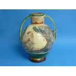 A vintage Italian terracotta Vase, of two-handled globular form, sgrafitto decorated with a