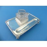 A George V silver Inkstand, by Harrods Ltd., hallmarked London, 1919, of rectangular form with
