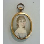 A 19th century oval portrait miniature of Lady Mary Hay, watercolour on ivory, in gilt metal